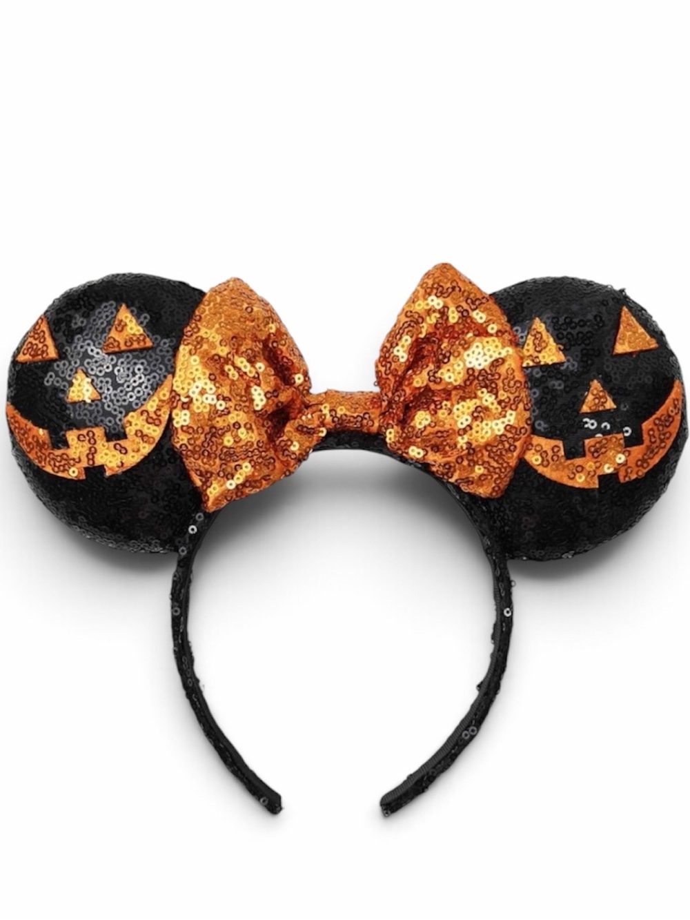 Halloween Sequin Pumpkin Mouse Ears Headband - Black & Orange